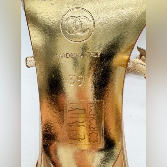 Chanel Vintage 2001 Rosebuds Strap Sandal Beige & Gold Leather Kitten Heel EU 39 - Picture 13 of 15
